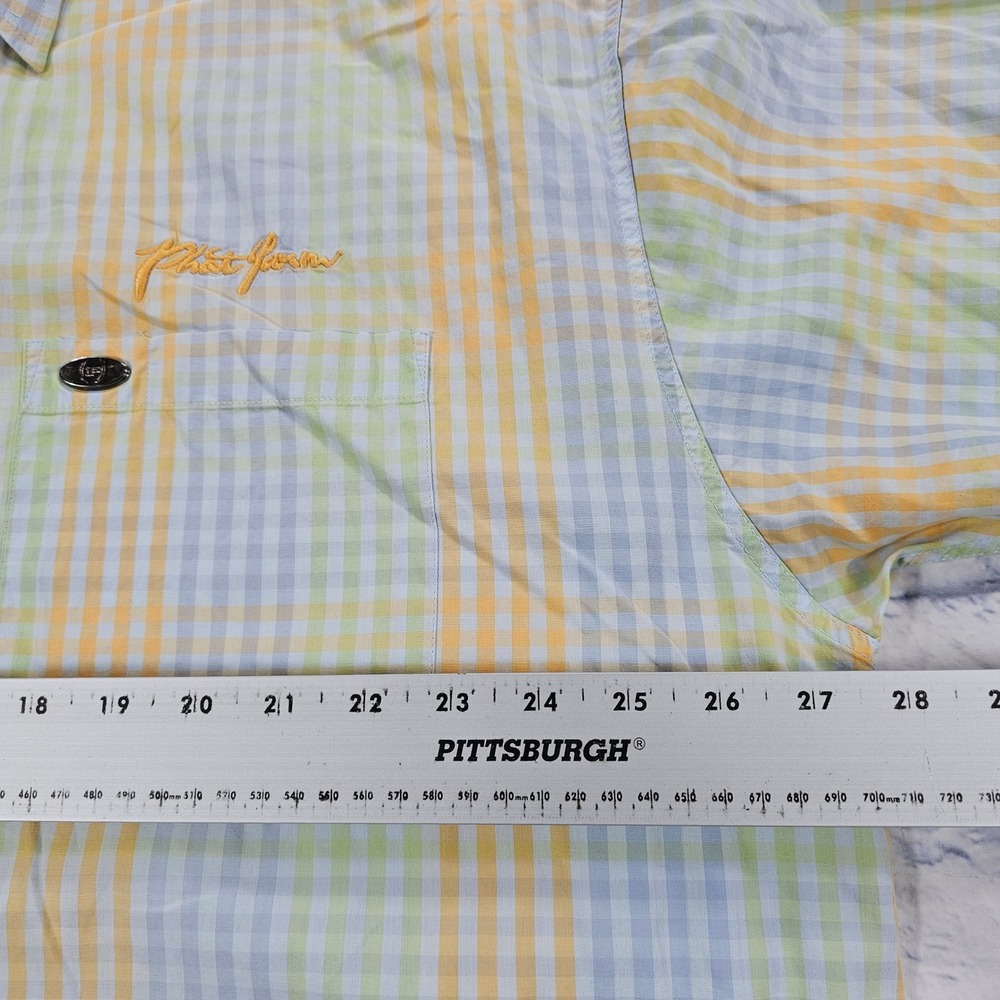 Phat Farm Button Down Shirt MENS XL Yellow Blue Plaid Vintage Y2K Streetwear - Picture 5 of 16